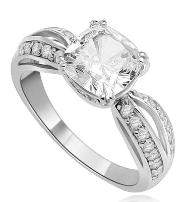 Cushion Cut Tiffany Set Ring - 2.5 Cts. T.W. In 14k Solid White Gold.