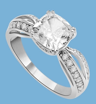 Cushion Cut Tiffany Set Ring - 2.5 Cts. T.W. In 14k Solid White Gold.