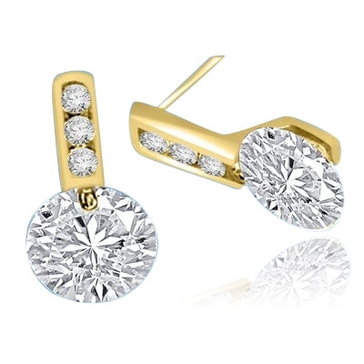 Tension set round stones solid gold earrings