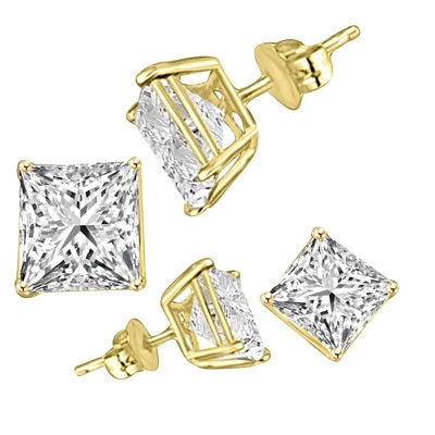 Square cut stone yellow gold earrings