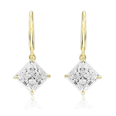 Diamond Essence Lever Back Earrings with Princess cut 8mm Masterpiece. The specially set 14k Gold Earrings make for an impressive 4.0 Cts. T. W.