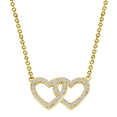 Heart In Heart with 16" long attached chain, 0.50 ct. t.w. of Diamond Essence Round Brilliant Stones in 14K Solid Gold.