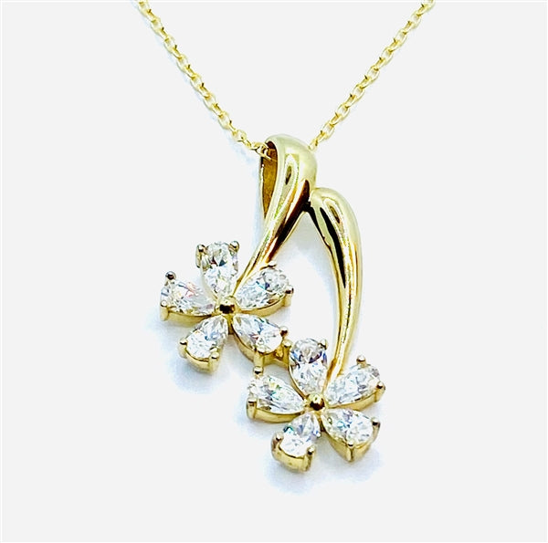 Pendant-solid gold,2 flower slide,10 pear shape stone