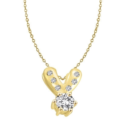 V' bar round brilliant stone pendant in Solid Gold