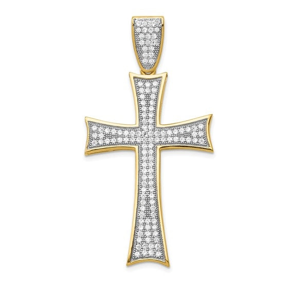 Pave set round stones 14k gold large cross pendant