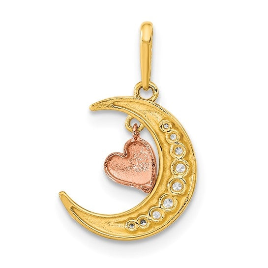 Tension  Set Diamond Essence Round Melee in 14K Two Tone Heart and Moon Pendant