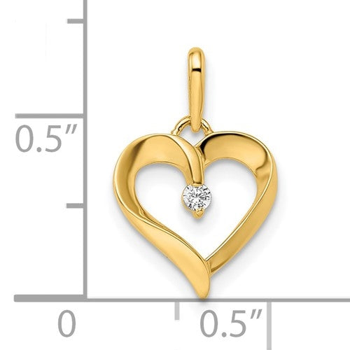 Beautiful Heart Pendant With Prong Set Round Diamond Essence Stone Set In 14K Yellow Gold