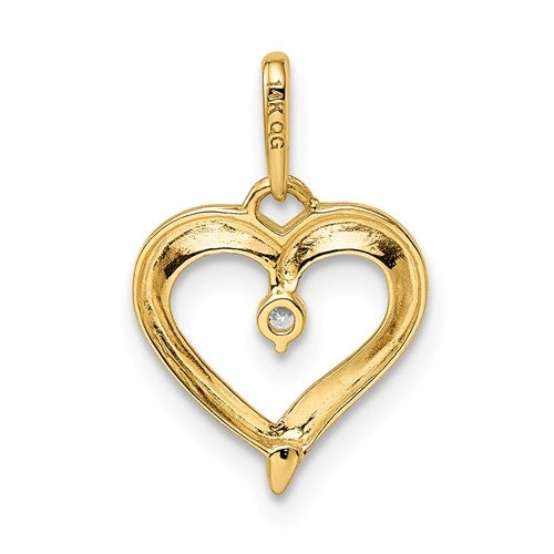 Beautiful Heart Pendant With Prong Set Round Diamond Essence Stone Set In 14K Yellow Gold