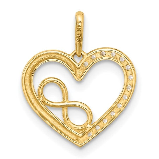 Prong Set Diamond Essence Round Brilliant stones In 14K Solid Gold Heart  Pendant