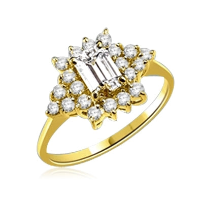 Green Eyes - Ring with Emerald Cut diamond Essence center, and melee accents, 1.0 ct.t.w. in 14K Solid Gold.