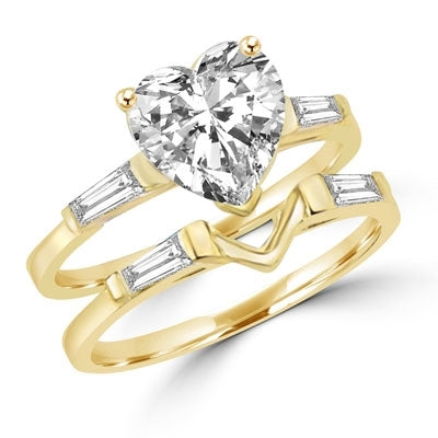 Ring  wedding set heart cut stone and v shaped pair ring