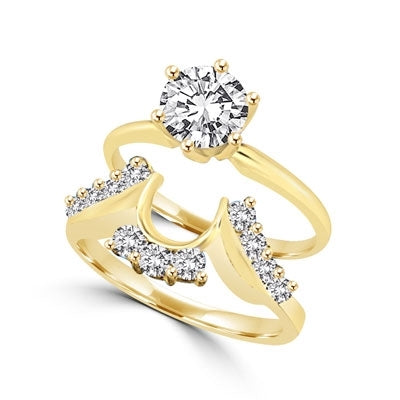 14K Solid Gold  ring wrap with round accents. 0.45 cts.tw.This item does not include solitaire ring.