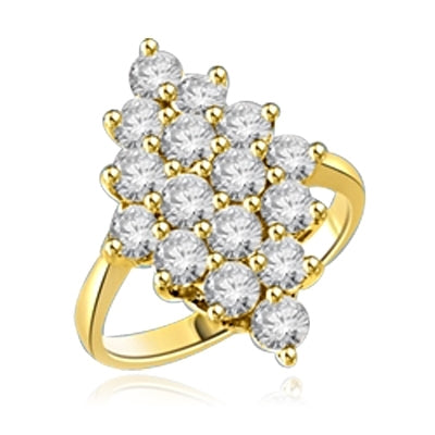 Queen Of Diamonds - Cluster Ring, 1.6 Cts. T.W with Melee Stones appropriately set in a glittering Diamond shape. 14K Solid Gold.