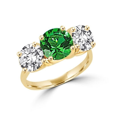 Ring  round emerald stone, round brilliant side stones