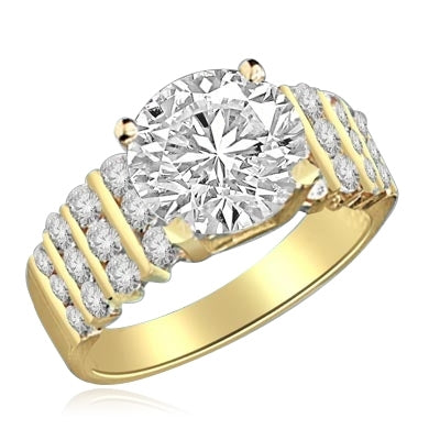 Ring  3 ct round diamond, round jewels in ranks of gold