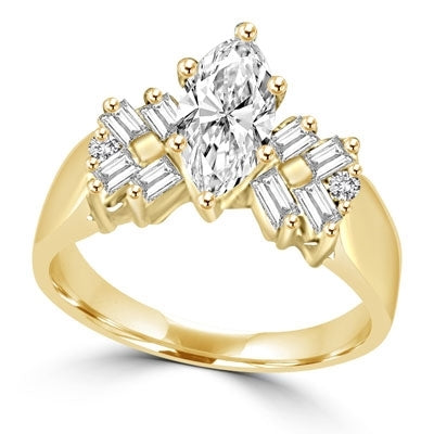 Glowing Ring with 1 Ct. Marquise Center and Baguette accents, 2 Cts. T.W, in 14K Solid Gold.