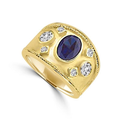 European Ring  oval cut sapphire stone and round stones