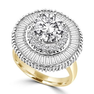 Ring  round stone encircled by baguettes