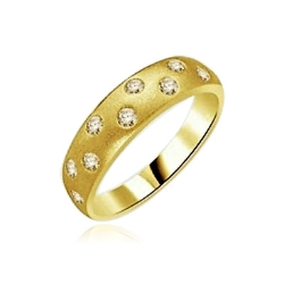 gold band-staggered round bazel set stones