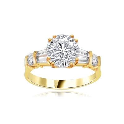 Ring  2 ct round stone, tapered baguettes