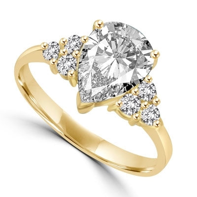 2 ct Pear-cut diamond in center and 3 round stones on sides