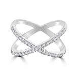 Diamond Essence Criss Cross "X" Ring with Round Brilliant Melee in 14K Solid Yellow Gold, 0.35 Ct.T.W.