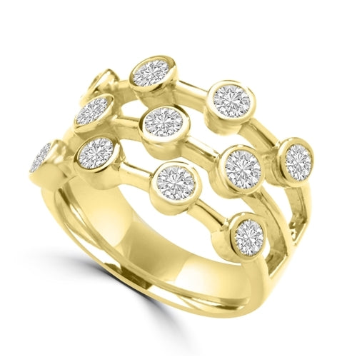 Diamond Essence Round Brilliant Ring with 0.20 Ct. Each Set In Bezel Set Designer Bars, 2.20 Cts.T.W. In 14K Solid Yellow Gold.