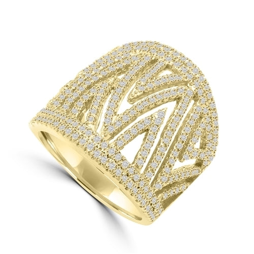 Diamond Essence Designer Cocktail Ring With Brilliant Melee in Delicate Prong Setting, 2.50 Cts.T.W. In 14K Solid Yellow Gold.