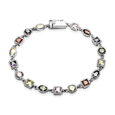 Unique Diamond Essence Bracelet with colorful stones, set in Platinum Plated Sterling Silver.