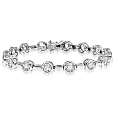 Diamond Essence 0.5 ct. round brilliant stones, set in bezel setting with side bar alternate design. 8.0 cts.t.w. in Platinum Plated Sterling Silver.