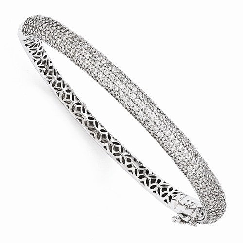Pave Set Bangle Bracelet with Simulated Round Brilliant Melee by Diamond Essence set in Sterling Silver