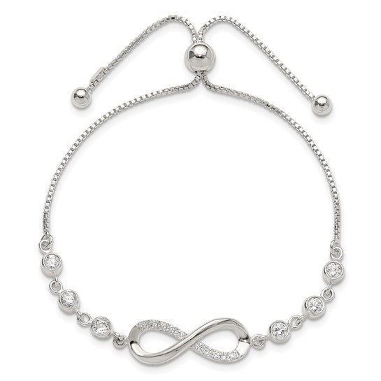 A beautiful Infinite Bracelet with Round Brilliant stones set in prong and Bezel setting makes a perfect wear for any occasion and endless opportunities.1.0 ct. t.w. in platinum-plated sterling silver.