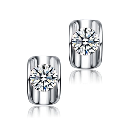Diamond Essence 1.50 Cts. each, Round Brilliant Stone Set in Platinum Plated Sterling Silver, Artistically Curved Tension Setting, 3.0 Cts. T.W.