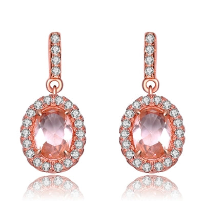 Diamond Essence Rose Plated Silver Earrings with 1 Ct. each Morganite Stone, in Halo Setting, 2.10 Cts.T.W.
