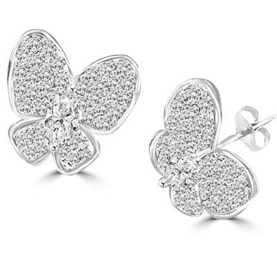 PlatinumPlated Sterling Silver butterfly earring with marquise cut