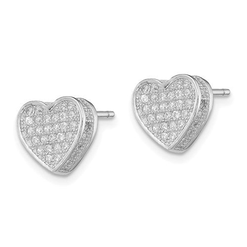 Diamond Essence Heart Shape Earrings, with pave setting melee in Platinum Plated Sterling Silver, 2.0 cts.t.w.