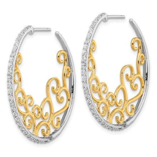 Sparkling Circle - 35mm hoop earrings, Diamond Essence round melee set in Platinum Plated Sterling Silver. 1.25 Cts. T. W.