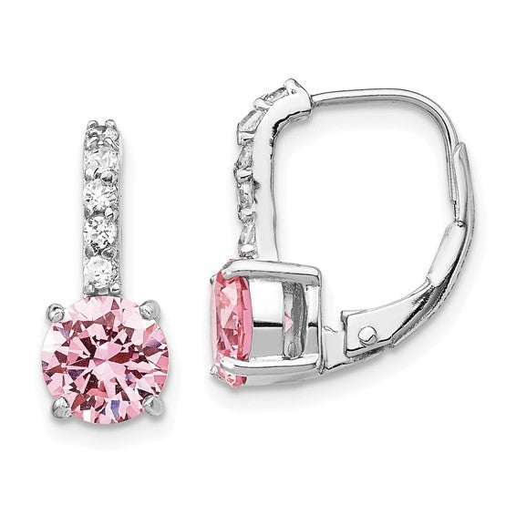 Round Cut Leverback Earrings. 3.0 Cts. T.W. set in Platinum Plated Sterling Silver.