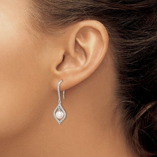 Pearl and Diamond Silver Dangle Earring