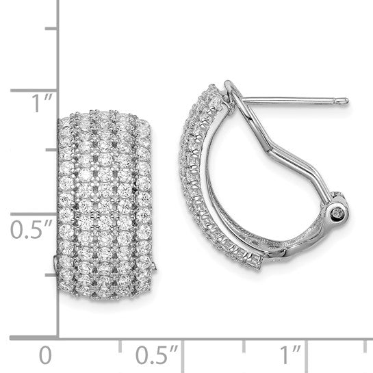 Half hoop diamond silver earrings with omega clips