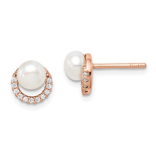 Pearl Diamond Rose Plated Silver Earrings