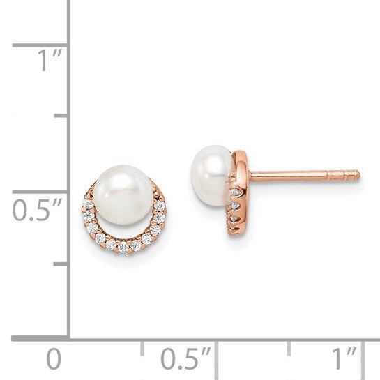 Pearl Diamond Rose Plated Silver Earrings