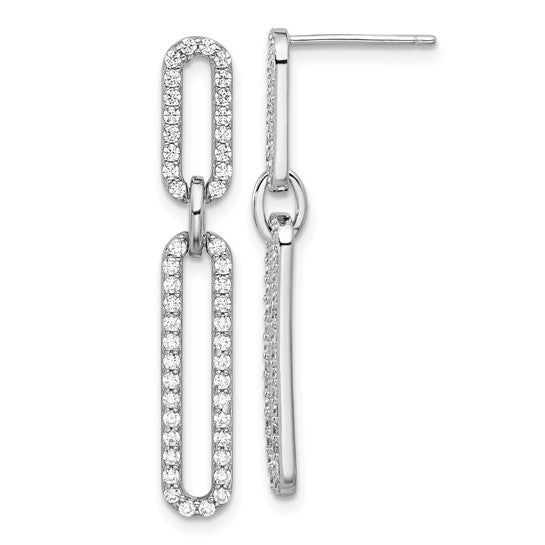 Silver paper clip round diamonds earrings
