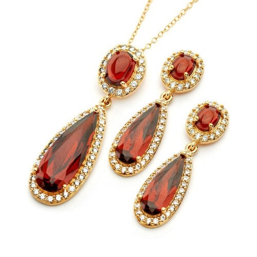 Diamond Essence Garnet Earring and Pendant set, 13.50 Cts.T.W.