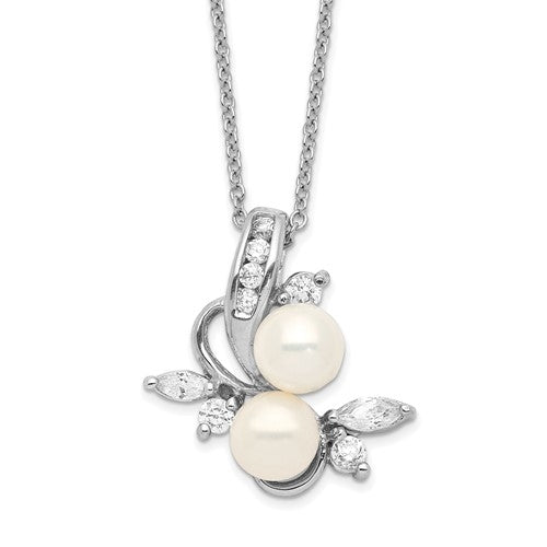 Diamond Essence Round Brilliant Melee, marquise stones and Pearl Pendant, 1.20 Ct.T.W. in Platinum Plated Sterling Silver. Chain Included.