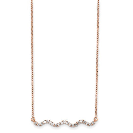 Prong Set Round Brilliant Stones Set In Rose Plated Silver Bar Necklace