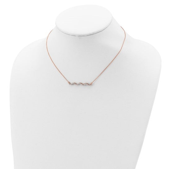 Prong Set Round Brilliant Stones Set In Rose Plated Silver Bar Necklace