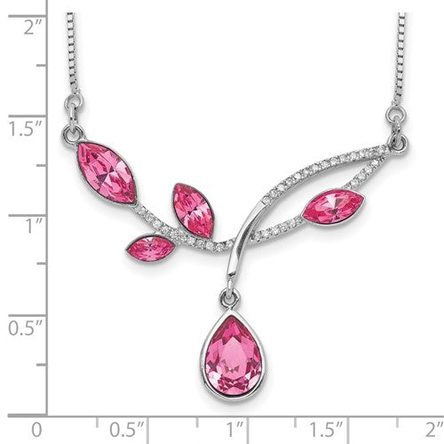 Beautifully crafted Platinum Plated Sterling Silver Necklace with artificial pink marquise and round brilliant stones by Diamond Essence, 2.0 cts.t.w. Wear this beautiful piece for any occasion or night out and add a classic glory to your beauty.