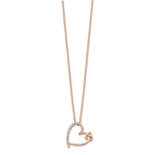 Diamond Essence Heart Shape Pendant with Round  stones, 1.0 cts.t.w. in Rose Plated Sterling Silver.
