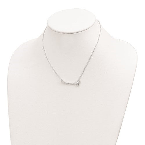 Platinum Plated Sterling Silver Dragonfly Bar Necklace with Round Brilliant Diamond Essence stones, 0.25 cts.t.w.